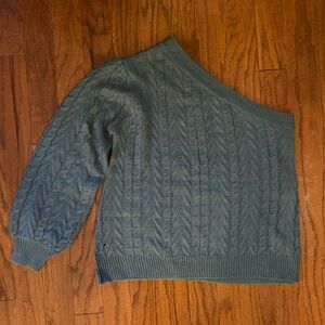 JODIFL Off-the-Shoulder Cable Knit Sweater - Teal